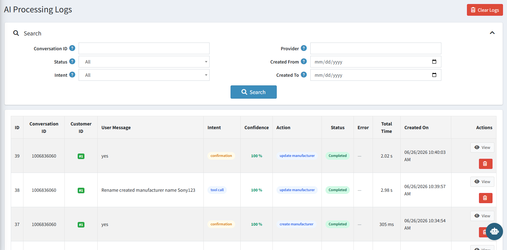AI Processing Logs