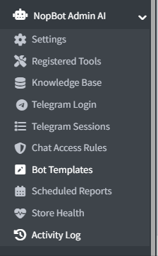 NopBot Admin AI Sidebar Menu
